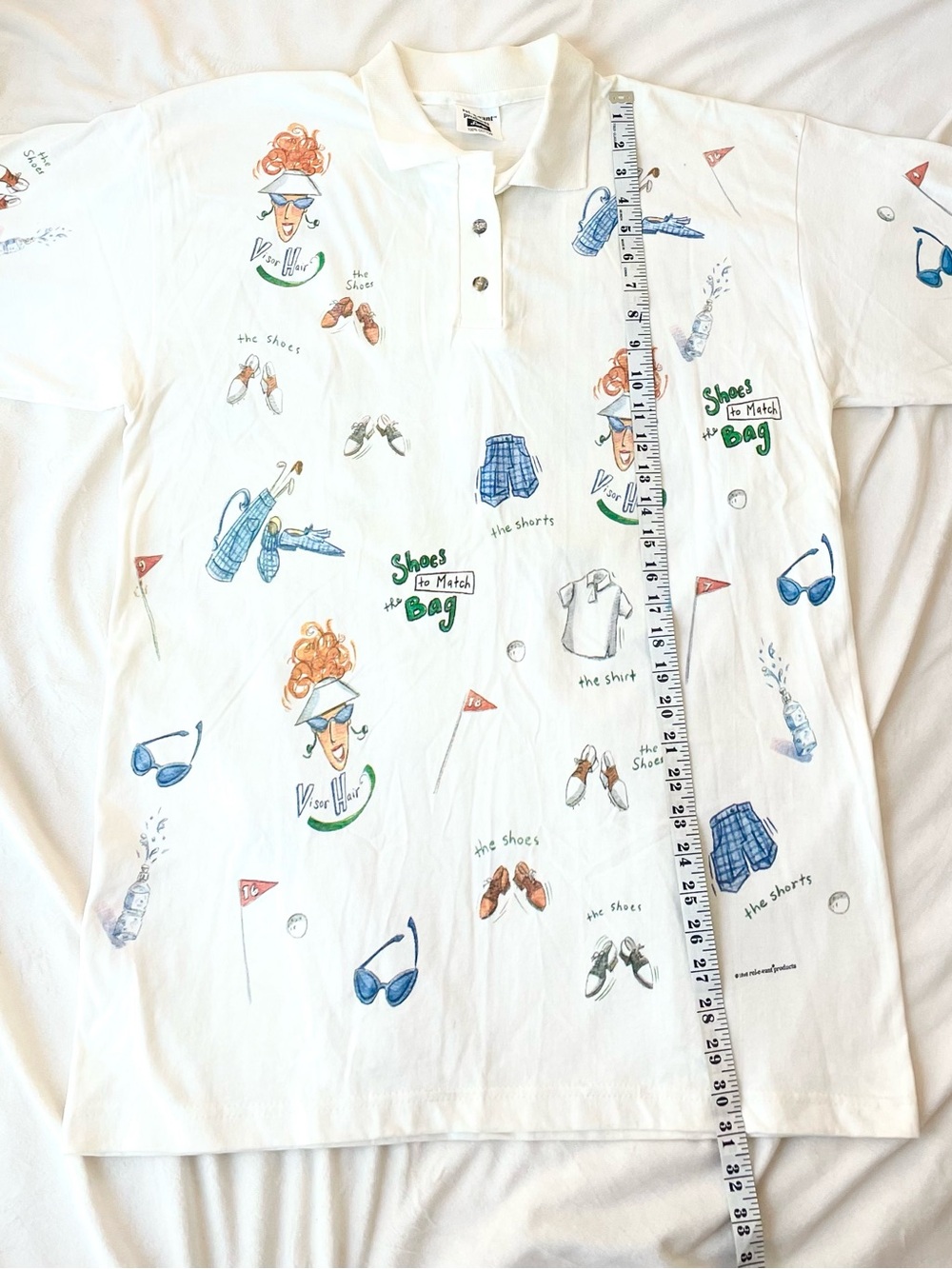 White Polo Shirt with Golf Print